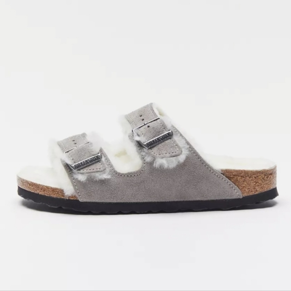 Birkenstock Women's Arizona Shearling Sandal,Size 6,Stone Coin,Retail $164.95 UD